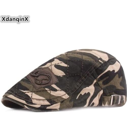 XdanqinX Camouflage Hat Mens Fashion Berets 2020 New Cotton Brand Caps Adjustable Size Dads Hats Womens Embroidery Tongue Cap