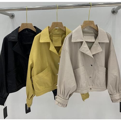 2021 Autumn Faux Leather Jacket Women PU Motorcycle Biker Short Coat Single Breasted Big Pocket Faux Soft Leather Outwear Y589