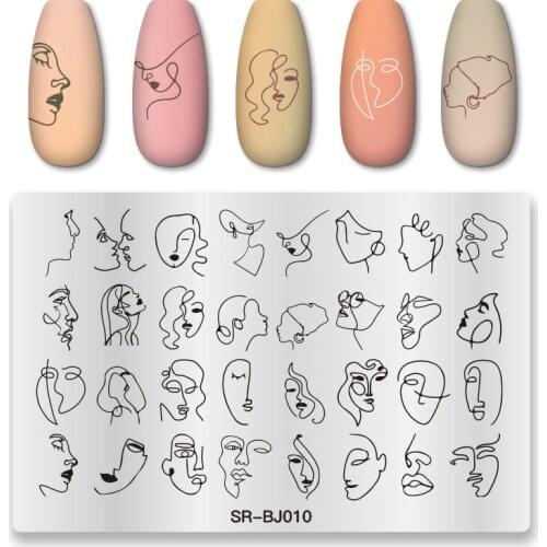 T-TIAO CLUB Simple Line Girl Face Design Nail Stamping Plates Image Stamp Templates Geometric Stainless Steel Stencil Tool