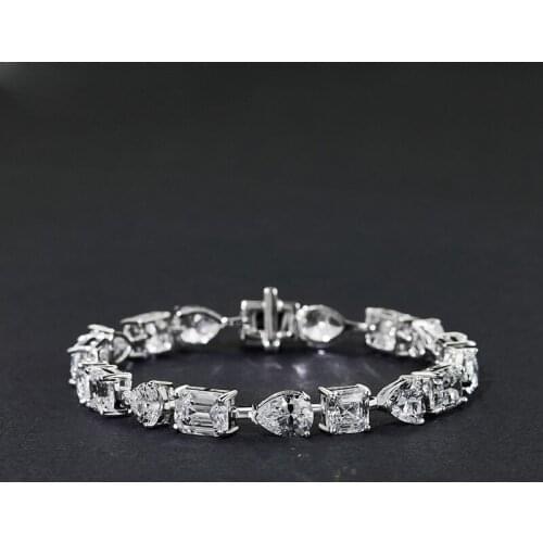 Creatvity 100% 925 Sterling Silver Square Heart Elegant High-end Womens Bracelets 15-18cm High Carbon Diamond Fine Jewelry Gift