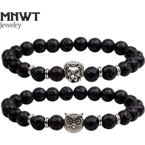 MNWT Fashion Charm Lava Stone Pave Bracelet Lion And Owl Beaded Bracelet For Men Or Women Bracelets Jewelry Gift