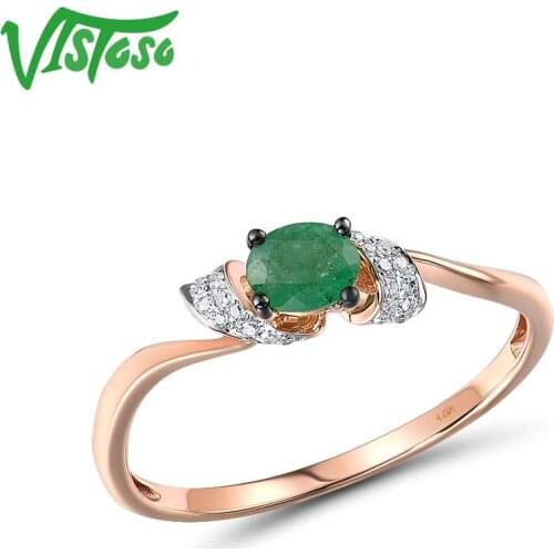 VISTOSO Gold Rings For Women Genuine 14K 585 Rose Gold Ring Magic Emerald Sparkling Diamond Engagement Anniversary Fine Jewelry