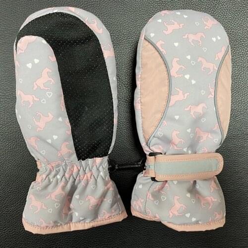 Winter Warm Baby Kids Gloves Waterproof Windproof Thicken Ski Gloves Children Girls Boys Cartoon Pony Printed Mittens for Sports