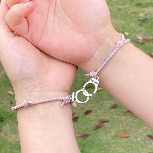 2pcs Handcuffs Lock Love Couple Attract Each Other Creative Personality Couple Bracelet Men Women Bracelet Jewelry Lover Gift