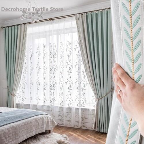 Embroidered Leaves Stitching Modern Minimalist Curtains for Living Room Bedroom Balcony Hipster Thicken Shade elegant