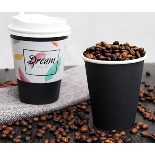 50pcs High quality thick black paper cups 500ml 400ml milk tea soy orange juice packaging cups disposable coffee cups with lid
