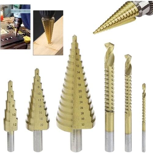 6 Pcs/Set HSS Steel Titanium Coated Step Drill Bit Hole Cutter 4-32mm Metal Tool