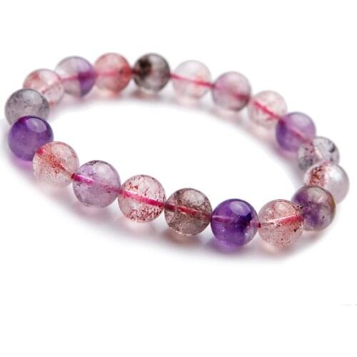 9.5mm Natural Genuine Super Seven Purple Rutilated Quartz Crystal Round Bead Stretch Bracelet Melody Stone Woman Femme