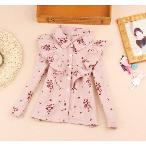 Girls blouses 2019 Autumn kids clothes children clothing school girl ruffle blouse floral print 100% cotton child shirt 2-16Y