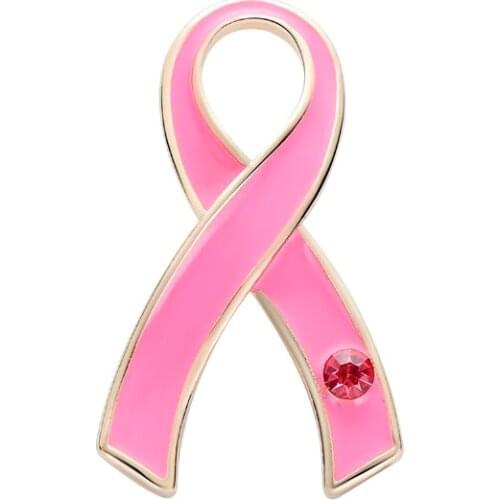 Breast Cancer Awareness Pink Ribbon Pin Hat Tie Tack Enamel Brooch for Women/Doctor Oncologist Gift Crystals Jewelry Wholesale