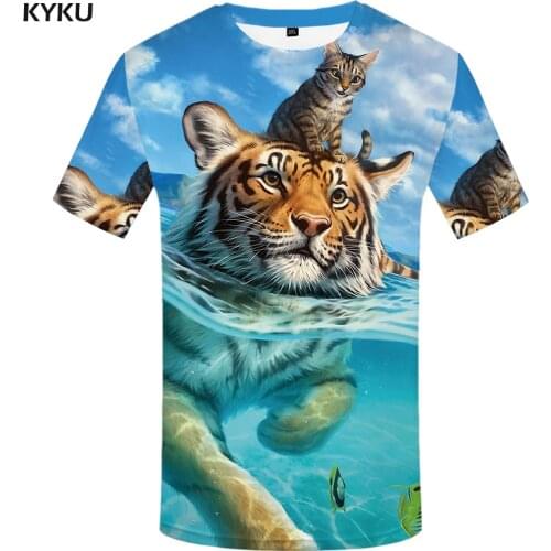 KYKU Animal T shirt Men Tiger Funny T shirts Cat T-shirts 3d Ocean Tshirts Casual Funny Anime Clothes Mens Clothing T shirts New