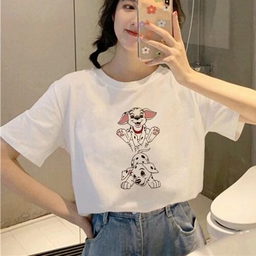 Little Spotted Dogs Print T-shirt Women Summer Tshirt Woman Simple Disney 101 Dalmatians Ladies Funny Tees Tops Dropship