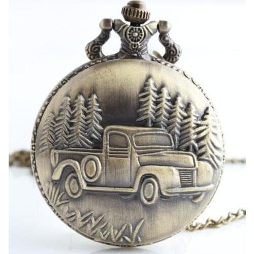 Hot Sell Bronze Truck Flip Quartz Pocket Watch Men and Women Christmas Gift Watch 50pcs/lot Wholesale
