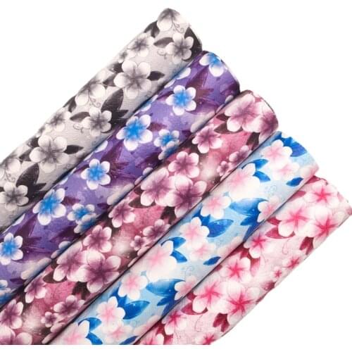 LEOsyntheticoDIY Flowers Printed Synthetic Faux Vinyl Leather Fabric Sheets Felt Backing for Bows Earrings DIY 21X29CM R102