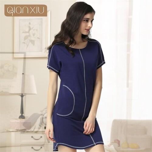 Qianxiu 2018 summer women nightgown cotton Sexy Knee-Length night dress casual short Sleeve Florals Print feminine nightwear