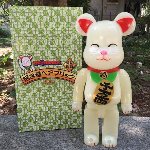 Hot Selling Vinyl Doll Bearbricks 400% 28CM Luminous Fortune Cat PVC Vinyl Art Figure Fashion Toys