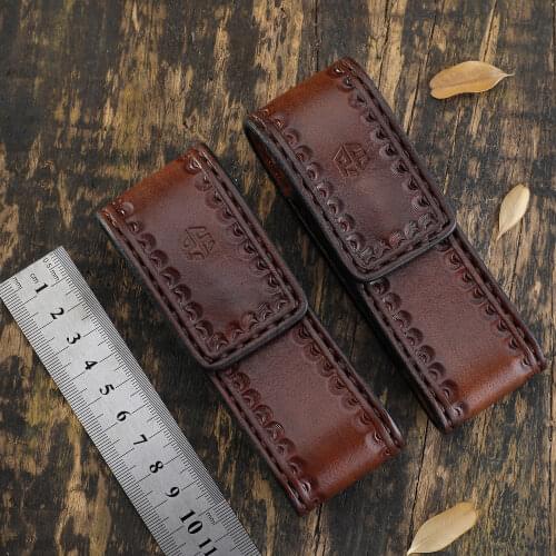 Petrified fish multipurpose EDC folding knife protective holster outdoor camping hunting cow leather tool storage bag