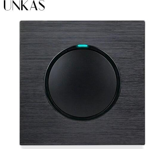 UNKAS 1 2 3 4 Gang 1 / 2 Way Luxus Black Aluminum Panel Random Click On / Off Wall Light Switch With LED Indicator 86mm*86mm