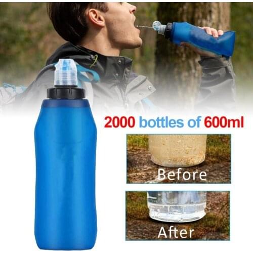 New 500ML Water Filter Bottle Straw Soft TPU Folding Portable Outdoor Filtered Water Bag for Sport Camping Hiking Cycling