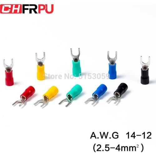 100Pcs SV series Fork Insulated Electrical Wire Crimp Terminals A.W.G 14-12 spade terminals Crimp Wire Connectors