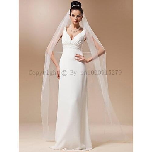 One Layer Ivory White Chapel Wedding Veils Cut Edge Bridal veil with Comb