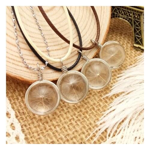 2PCS Dandelion Seed Necklace,Dandelion Necklace,Glass Cabochon Necklace, Glass Dome Necklace,Wire Wrapped Pendant
