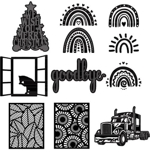 Window Lonely Cat Goodbye Word Leaves Rectangle Frame Rainbow Cutting Dies Scrapbooking For Card Album Making DIY Crafts Die Cut