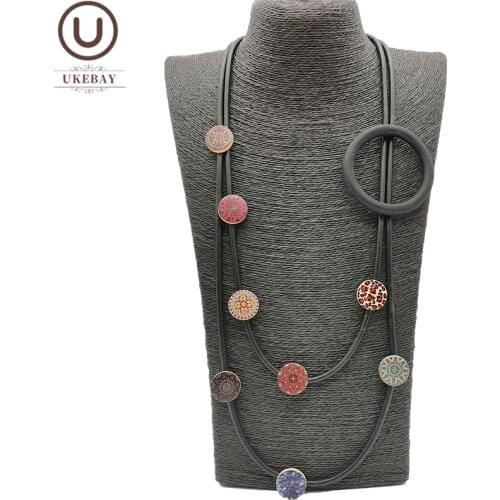 UKEBAY New Printing Choker Necklaces For Women Rubber Necklace Wood Jewelry Accessories Big Statement Clothes Chain For Party