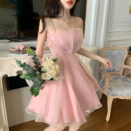 Dress Women Sleeveless Lace Elegant Solid Sexy Ladies Summer Dresses Korean Style A-line Square Collar Spaghetti Strap Fashion