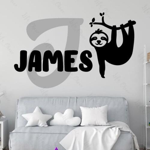 Custom Boy name wall decal sloth decal kids room decor animal sticker nursery decor boy sloth with branch woodland decal