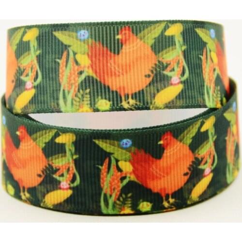 22mm 25mm 38mm 75mm chicken cartoon printed Grosgrain Ribbon party decoration 10 Yards X-04351