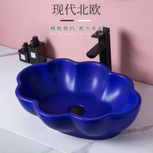 Blue Above Counter Basin Single Basin Large Size Wash Basin Bathroom Color Creative Ceramic Wash Basin Shaped Basin Pool