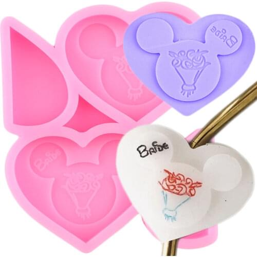 Disney Mickey Straw Topper Silicone Molds Heart Shape Keychain Epoxy Resin Mold Fondant Cake Decorating Candy Chocolate Moulds