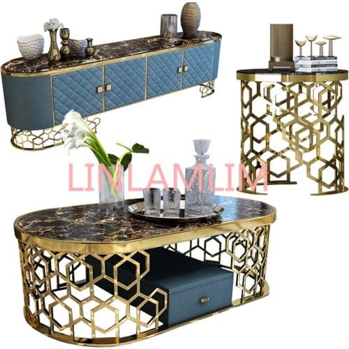 Tv stand meubles tv мебель monitor stand mueble tv тумба под телевизор tv cabinet + coffee table stainless steel natrual marble