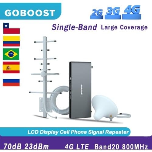 GOBOOST Signal Booster LTE 800MHz 4G Repeater Signal Amplifier B20 Mobile Cellular Repeater 4G Antenna Network Booster Full Kit