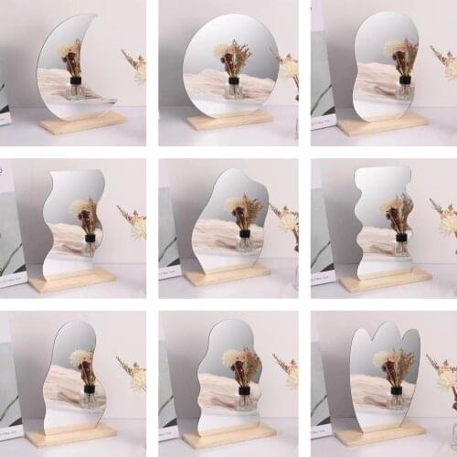 Makeup Mirror Ins Irregular Acrylic Decorative Mirror Wooden Base Cosmetic de maquillaje Beauty Tools Korean style