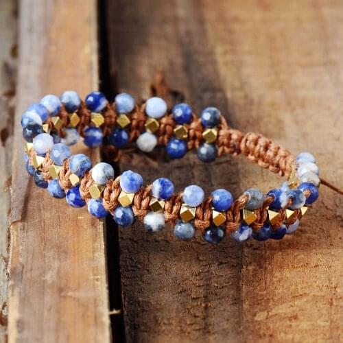 Women Beaded Woven Bracelets Faceted Sodalite Rope Bracelets Handmade Bohemia Friendship Bracelet Beach Holiday Jewelry