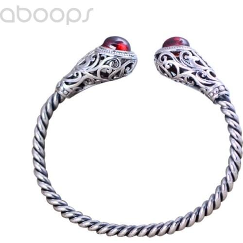 Trendy 925 Sterling Silver Rope Open Bangle with Garnet Stone for Women Girls,55mm,Free Shipping