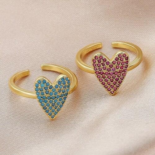 2021 Summer New Opening Adjustable Micro Pave Zircon Love Ring For Woman Fashion Temperament Sweet Jewelry R474