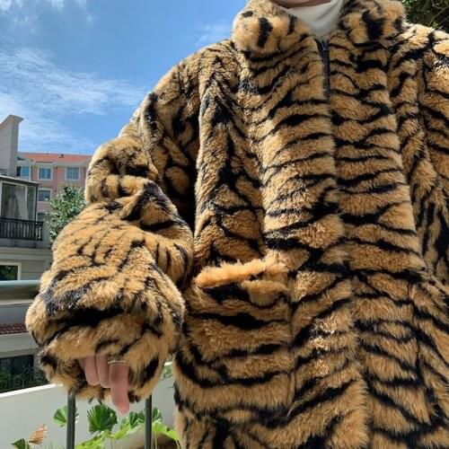 Winter Men Faux Fur Coats Leopard Coats Jackets Parkas
