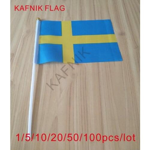 KAFNIK ,10/20/50/100pcs Sweden Hand Flag National Hand Flag 14*21cm Polyester Small Size Flying Banner,free shipping