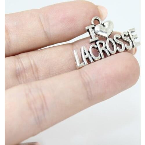 10Pcs/Lot--30*17mm Antique Silver Tone I Love Lacrosse Charms Pendant For Necklace Earring Diy Jewelry Making