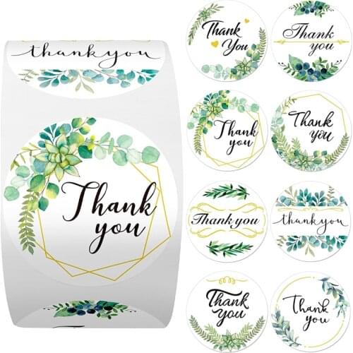 100-500 Pcs Green Plants Thank You Stickers 8 Different Styles Labels Stickers For Envelope Sealing Wedding Party Package Decor