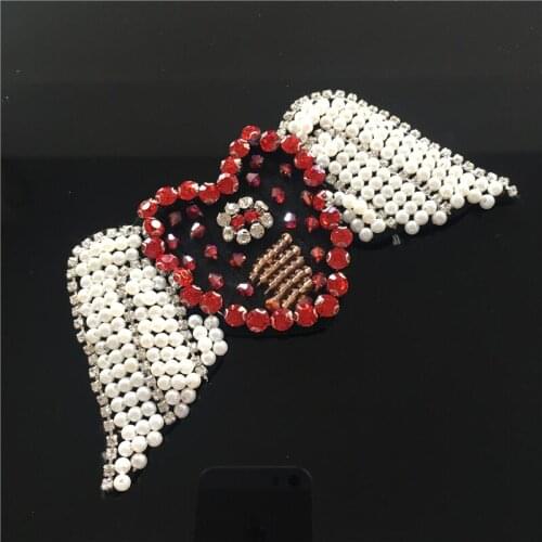 1023-21 wing heart handmade applique insect rhinestones bead embroidered trim badge fringe DIY sew patch bridal applique