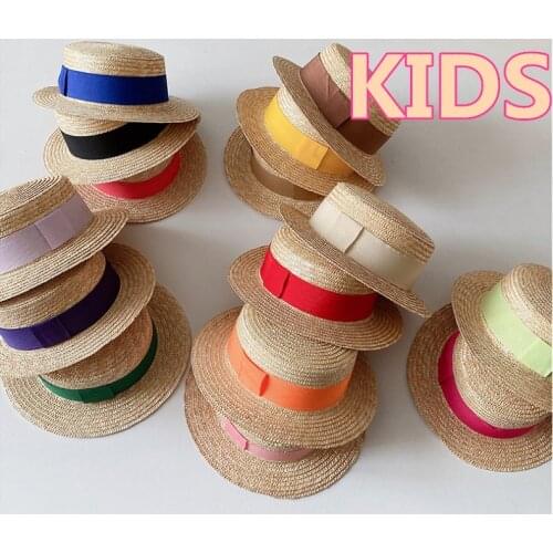 202104-lele new summer handmade straw ribbon children fedoras cap KIDS jazz panama hat
