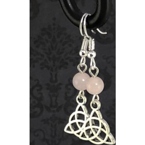 Amethyst Triquetra Earrings/Rose Quartz Triquetra Earrings/Silver Celtic Knot Earrings/Witchcraft Earrings/Wiccan Jewelry