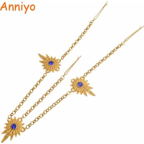 Anniyo Ethiopian Headpiece Gold Color for Women African Hair Chain Jewelry Eritrea Forehead Chains #L0004