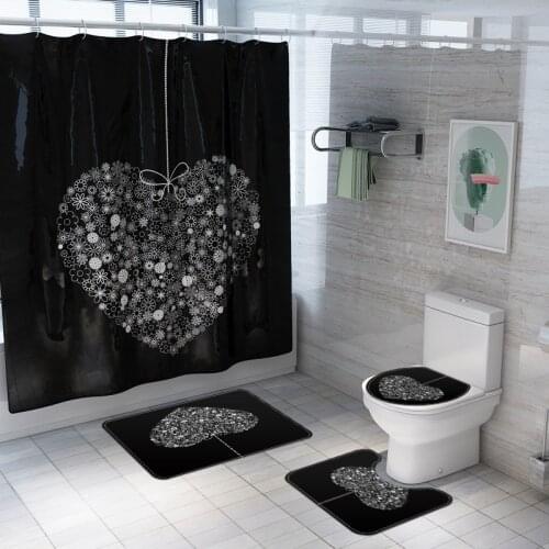 Black Love Shower Curtain Waterproof Polyester Bathroom Curtains Sets Toilet Cover Mat Non Slip Rug Home Decor