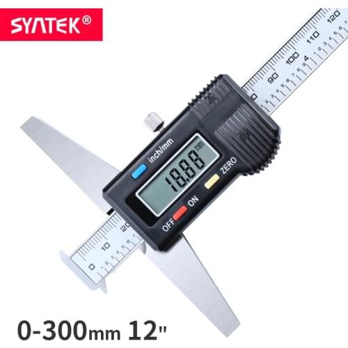 Syntek 0-300mm 12" Double Hooks Digital Depth Vernier Caliper Micrometer Stainless Steel Electronic Digital Depth Gauge 300mm CE