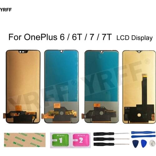 For OnePlus 7 7T With Frame LCD Screens For OnePlus 6T 6 LCD Display Touch Screen Digitizer Assembly Panel Repair Sets